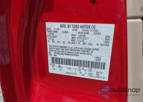 2008 Ford Escape Xlt from USA, damaged, VIN 1FMCU93188KD07261